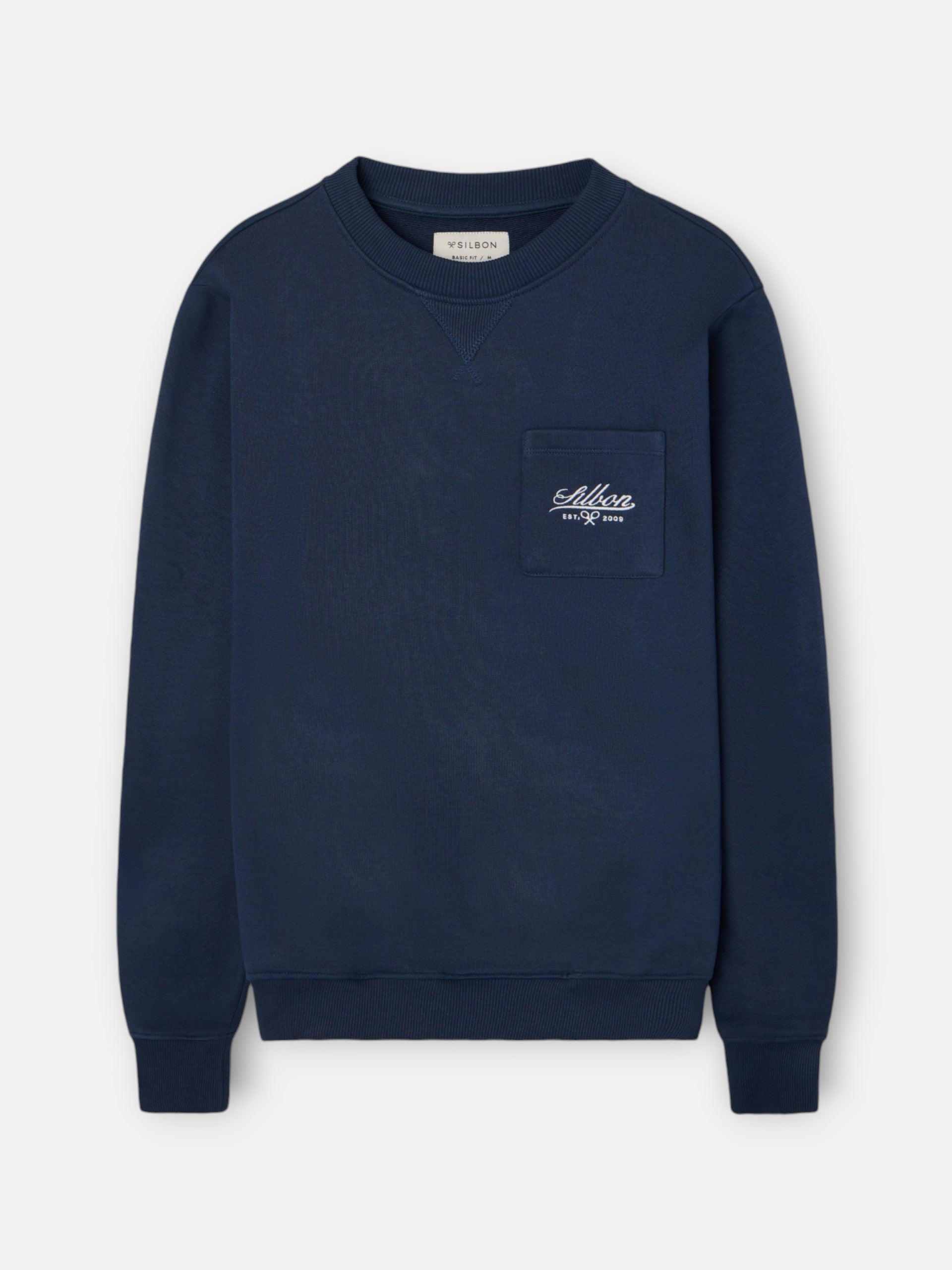 Navy blue embroidered pocket sweatshirt