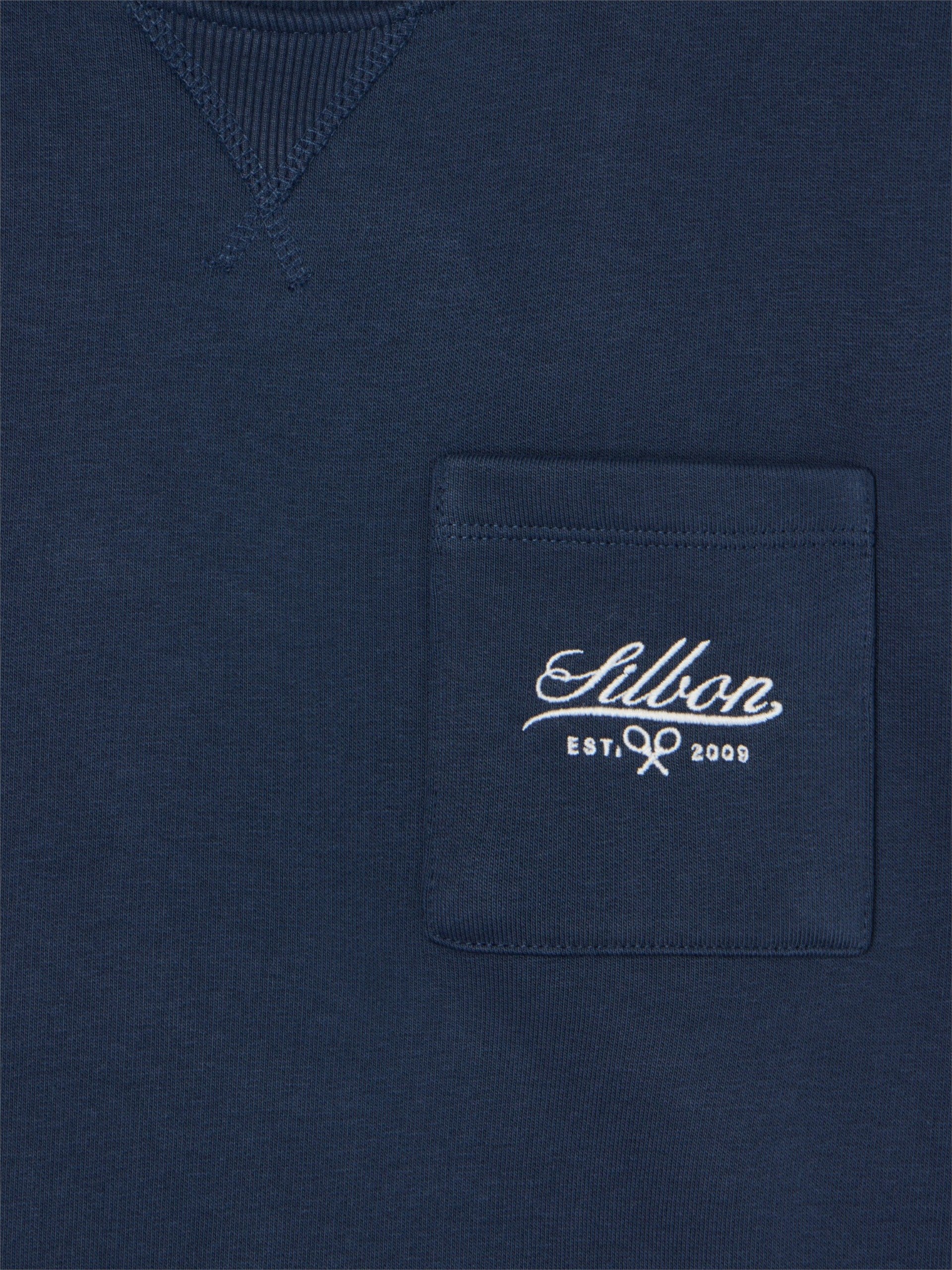 Navy blue embroidered pocket sweatshirt