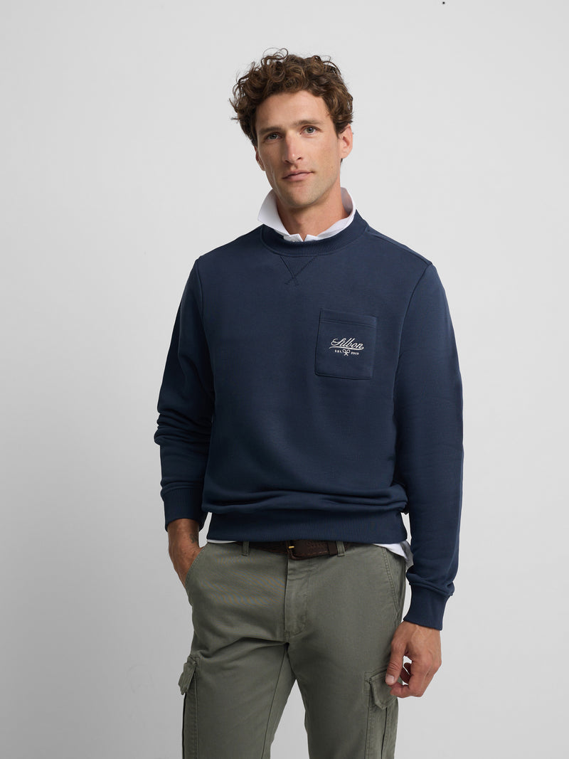 Sweatshirt com bolso bordado azul-marinho