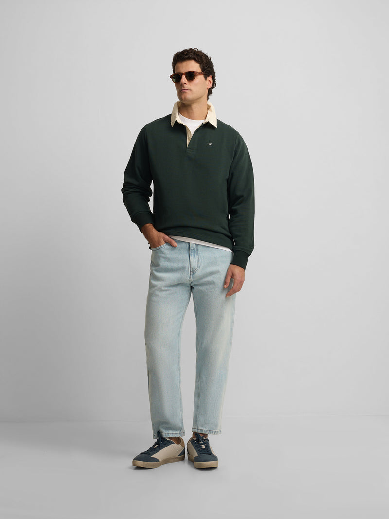 Sweatshirt básica de gola polo verde escuro