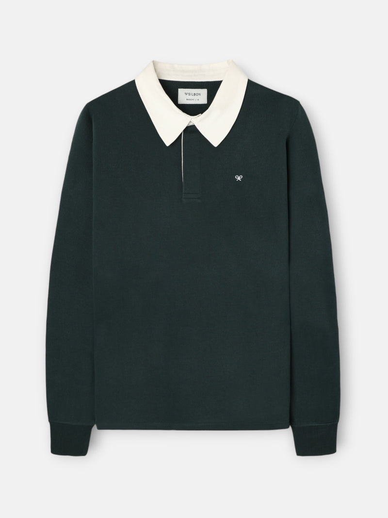 Sweatshirt básica de gola polo verde escuro
