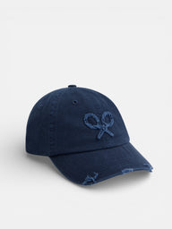 Navy blue embossed racket cap