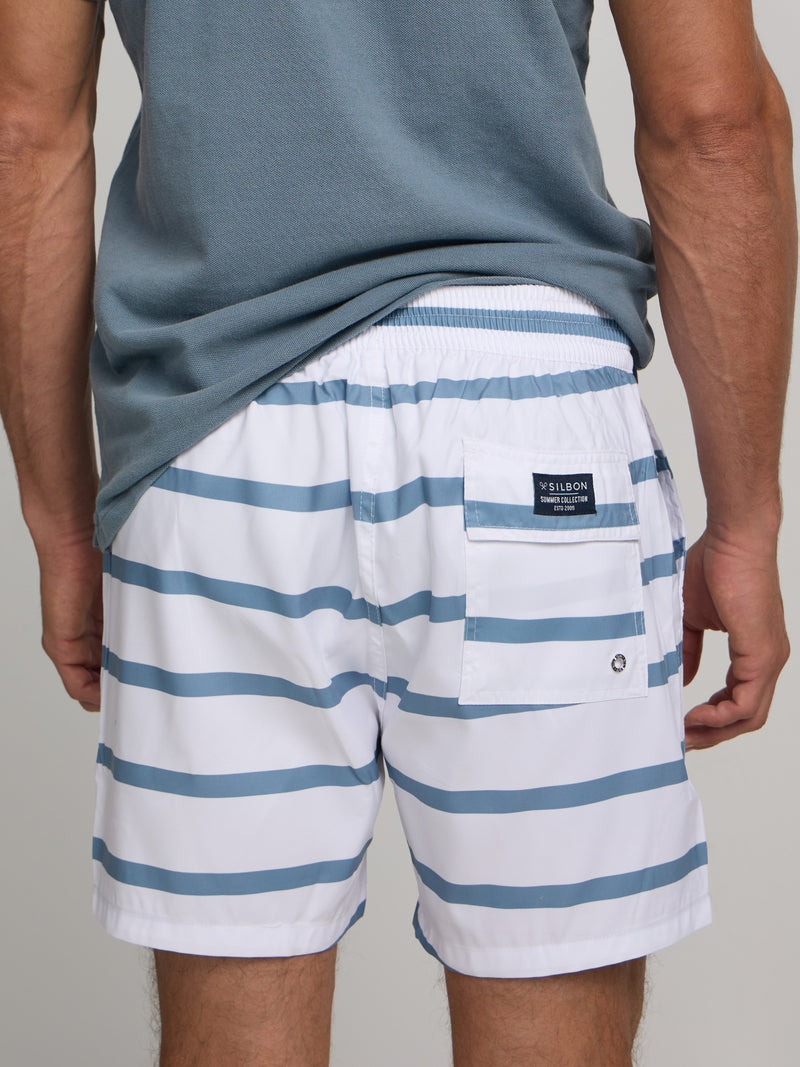 Fato de banho surfista riscas horizontais branco