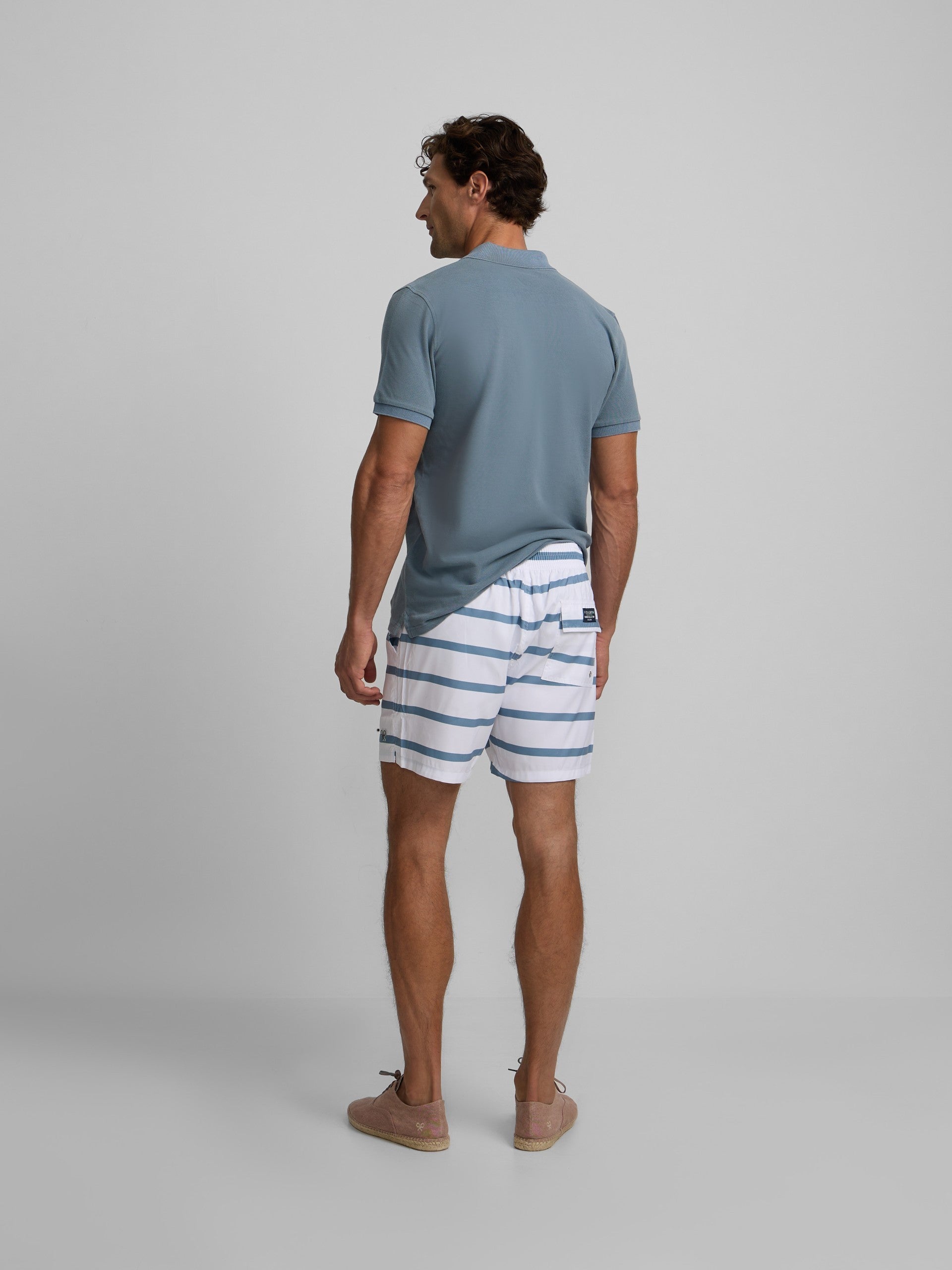 White horizontal striped surfer swimsuit