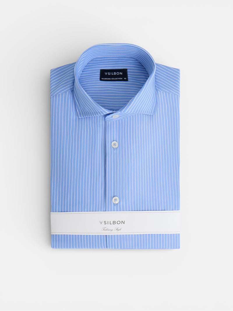 Camisa vestir raya media azul