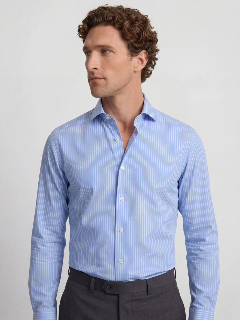 Camisa vestir raya media azul