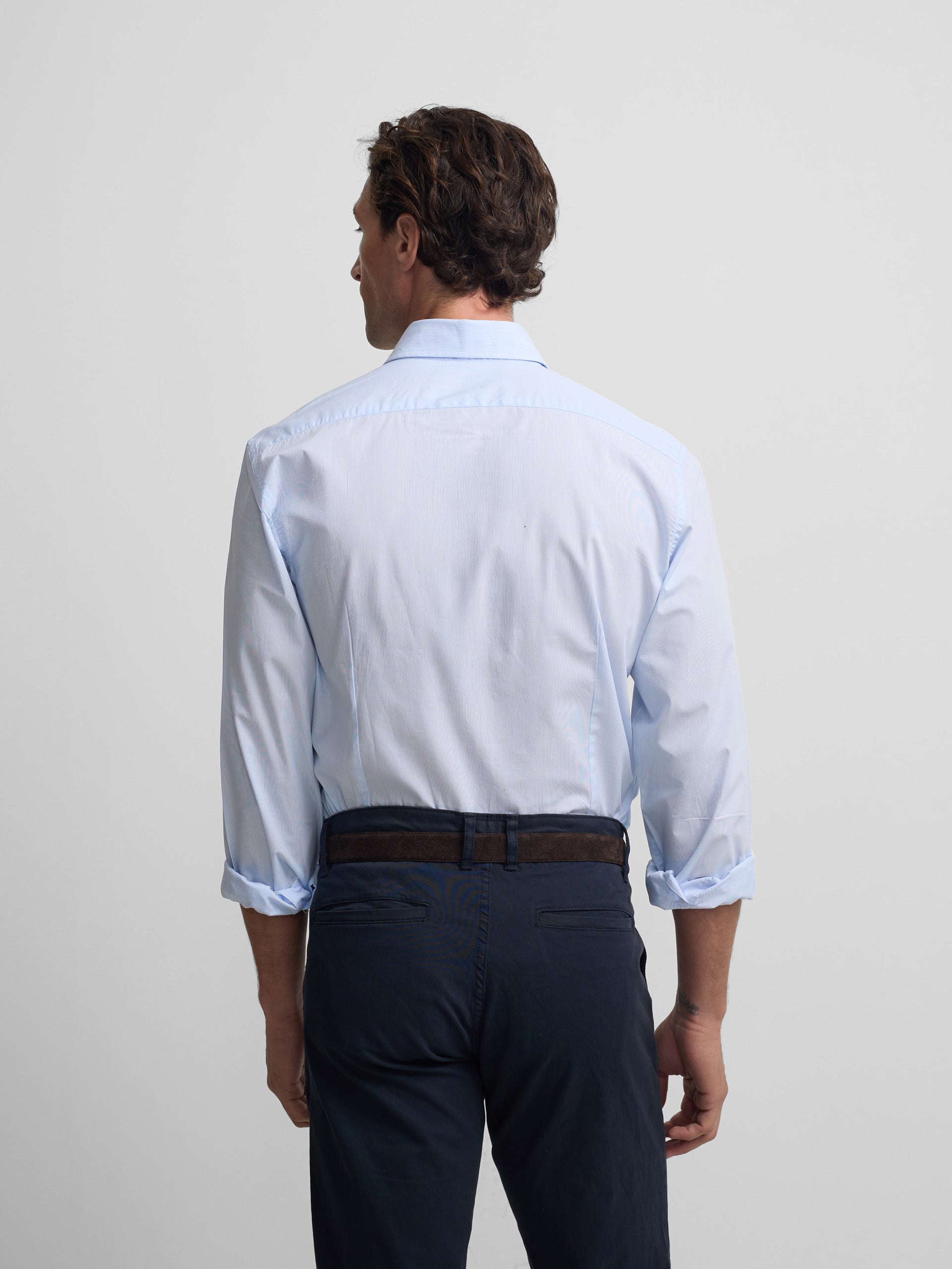 Light blue multi-striped classic sport shirt