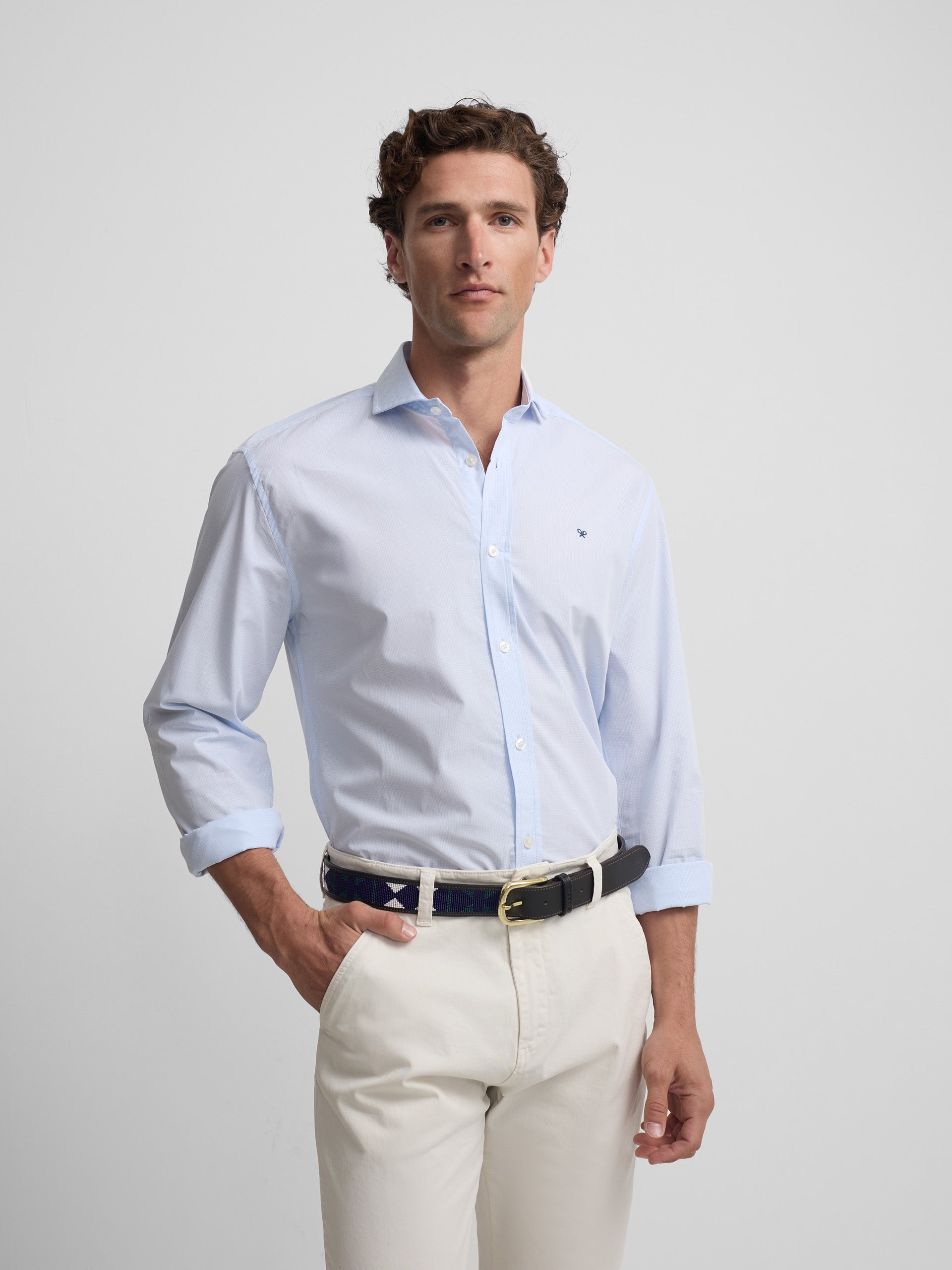 Camisa sport clássica xadrez azul-claro