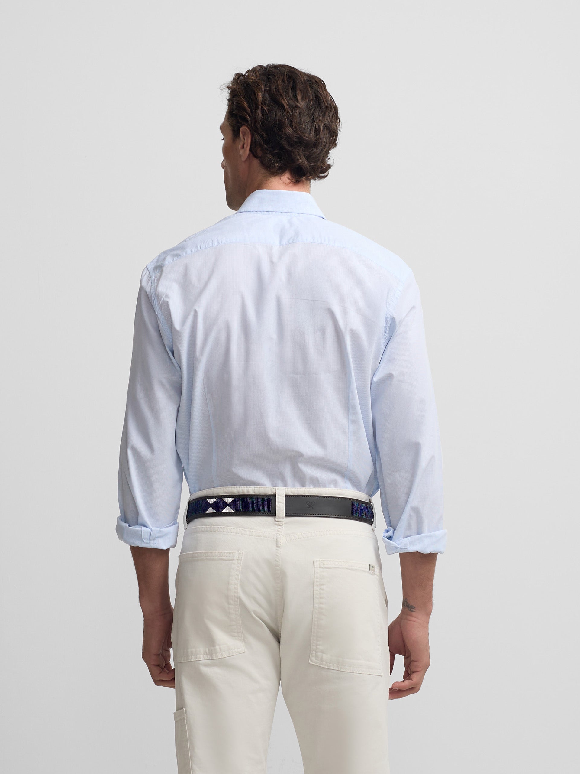 Camisa sport clássica xadrez azul-claro