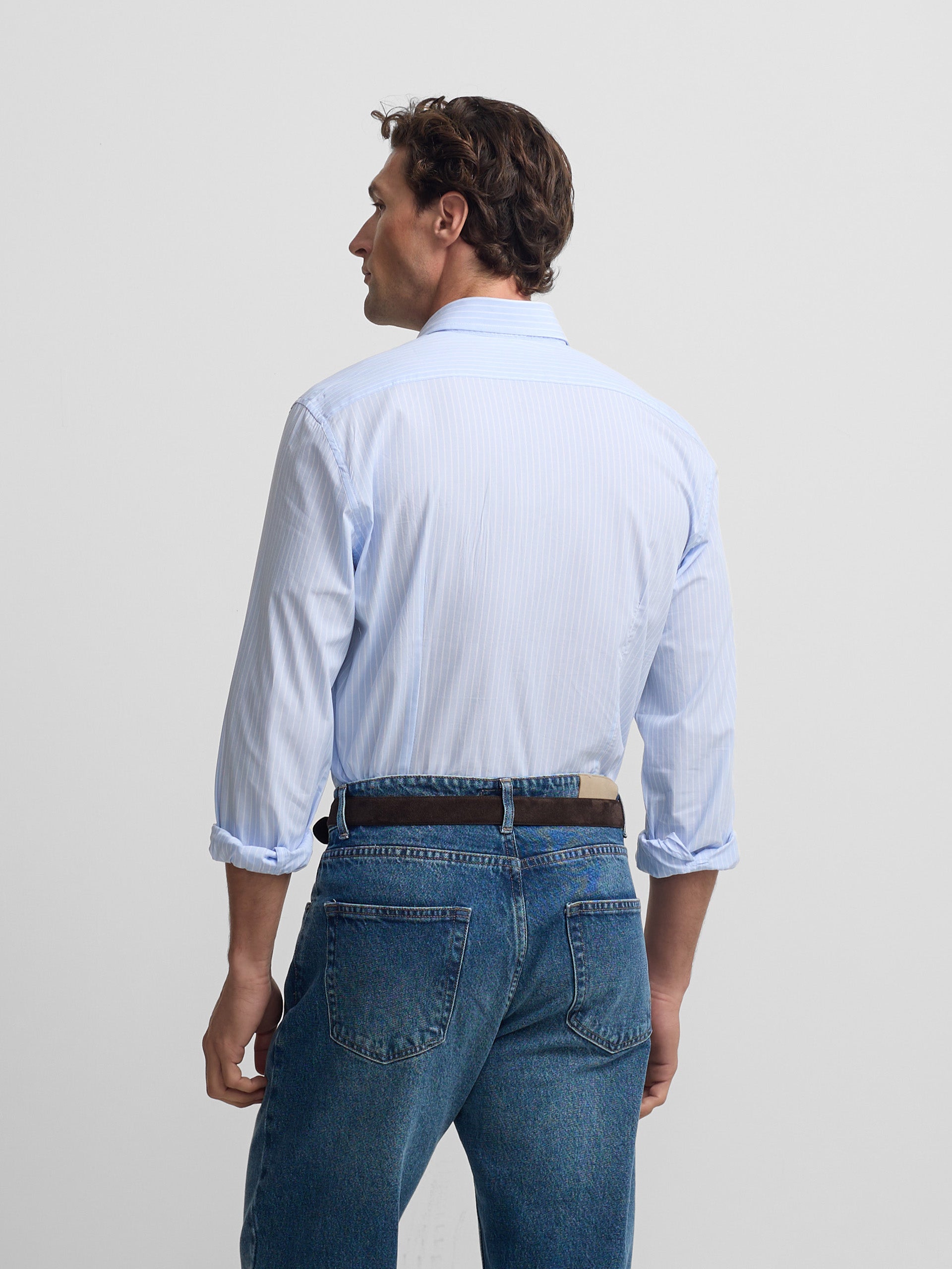 Classic sport shirt with light blue and white stripes