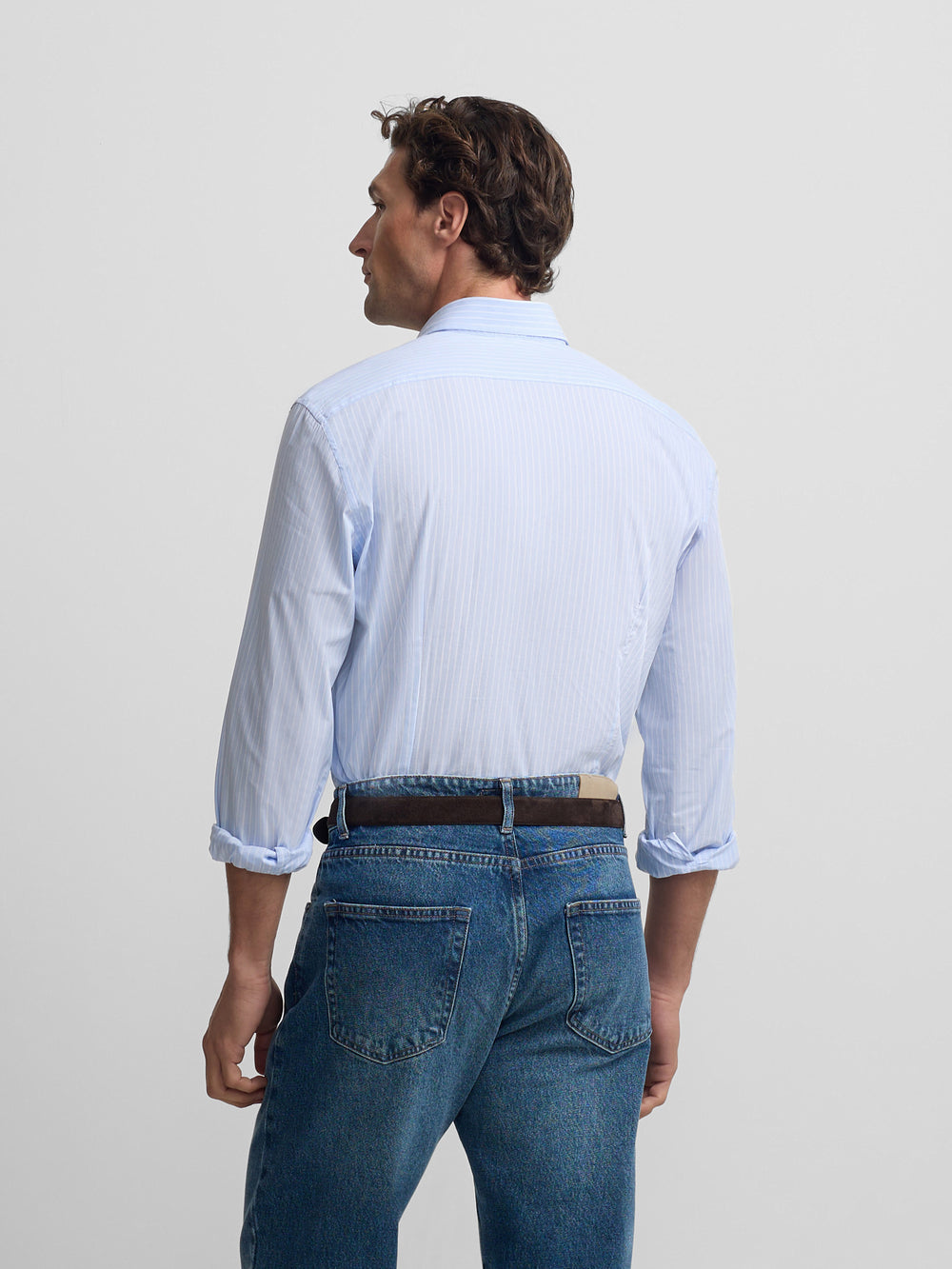 Camisa sport classic rayas blancas celeste