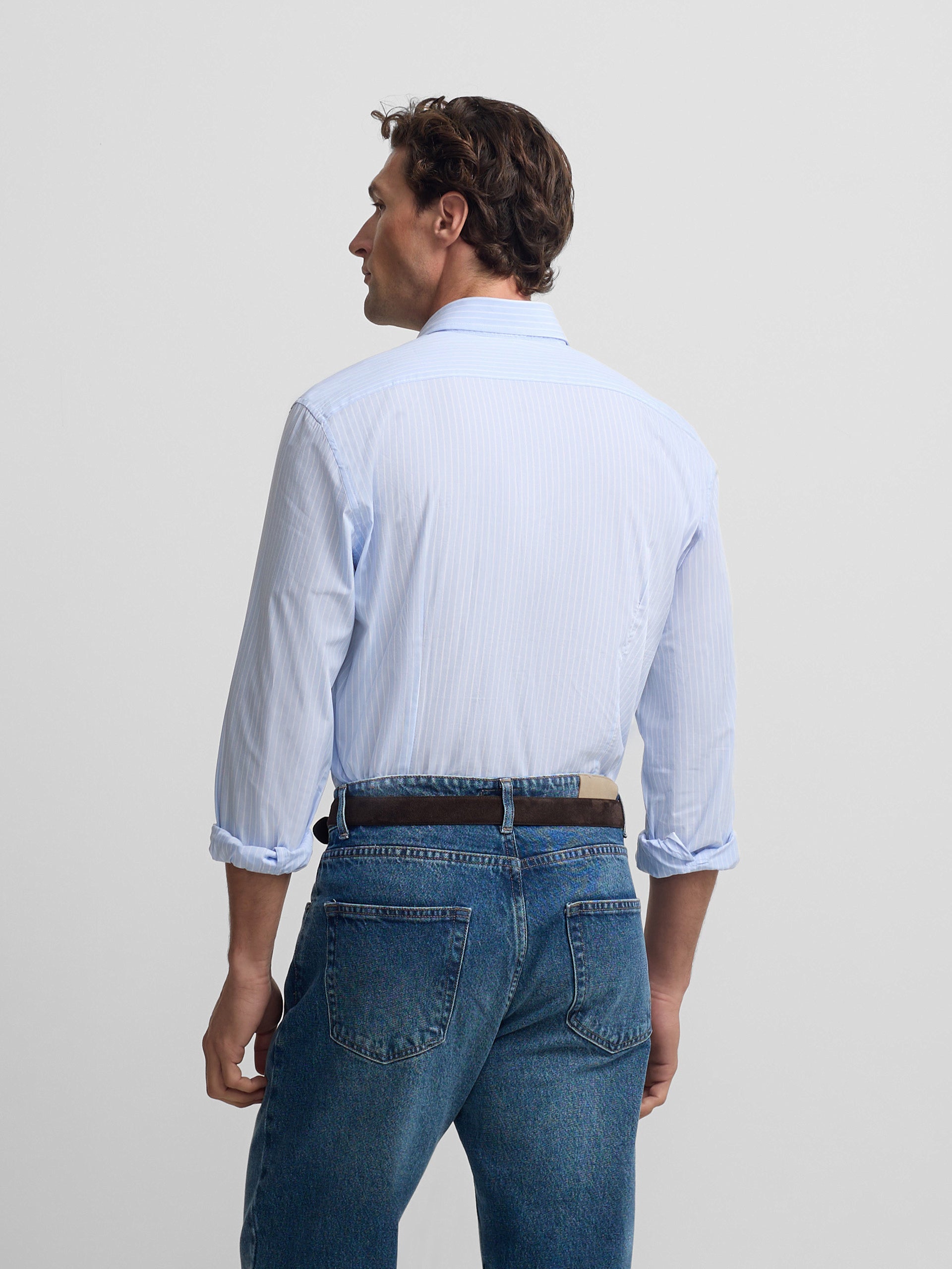 Classic sport shirt with light blue and white stripes