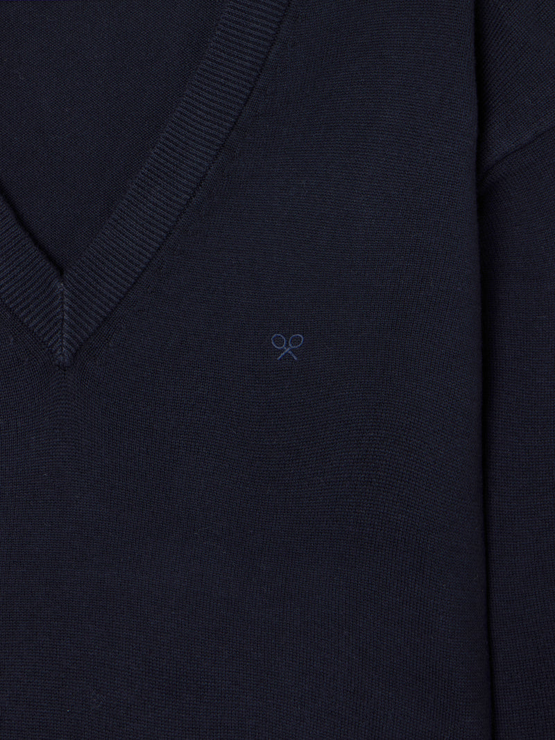 Navy blue V-neck business sweater