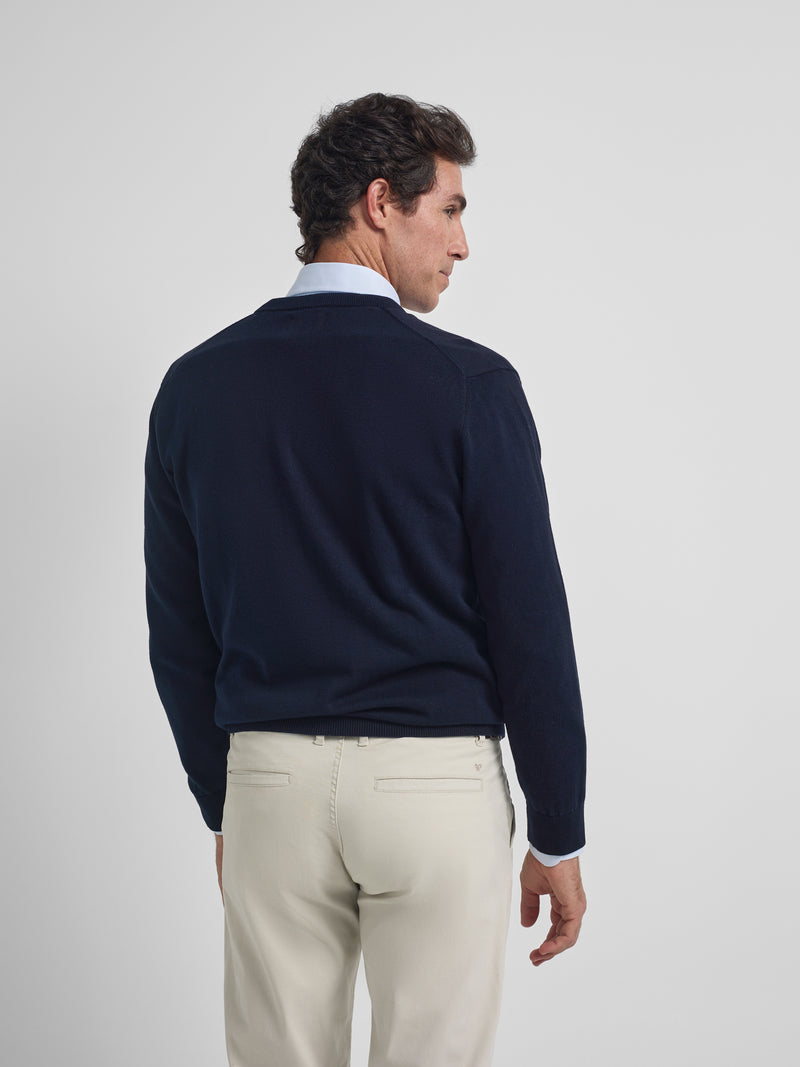 Navy blue V-neck business sweater