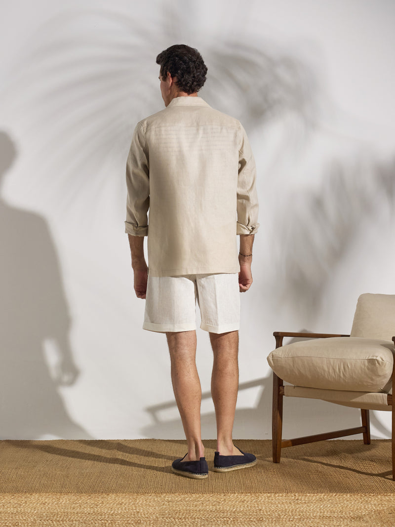 Surchemise unique en lin avec poches beige