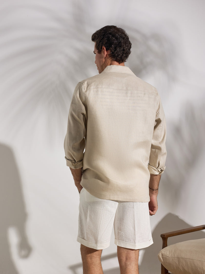 Surchemise unique en lin avec poches beige