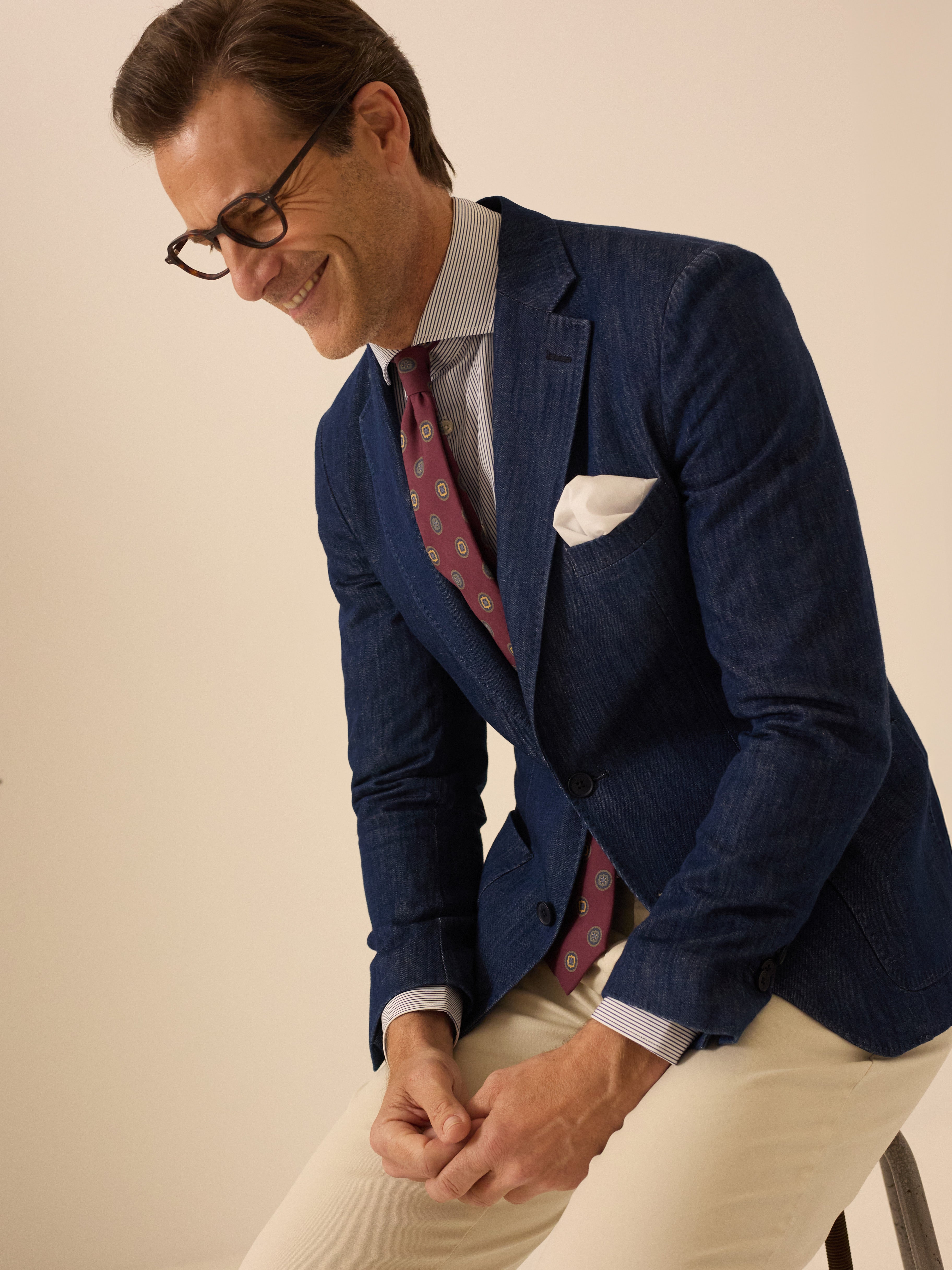 Blazer en denim bleu délavé moyen style américain