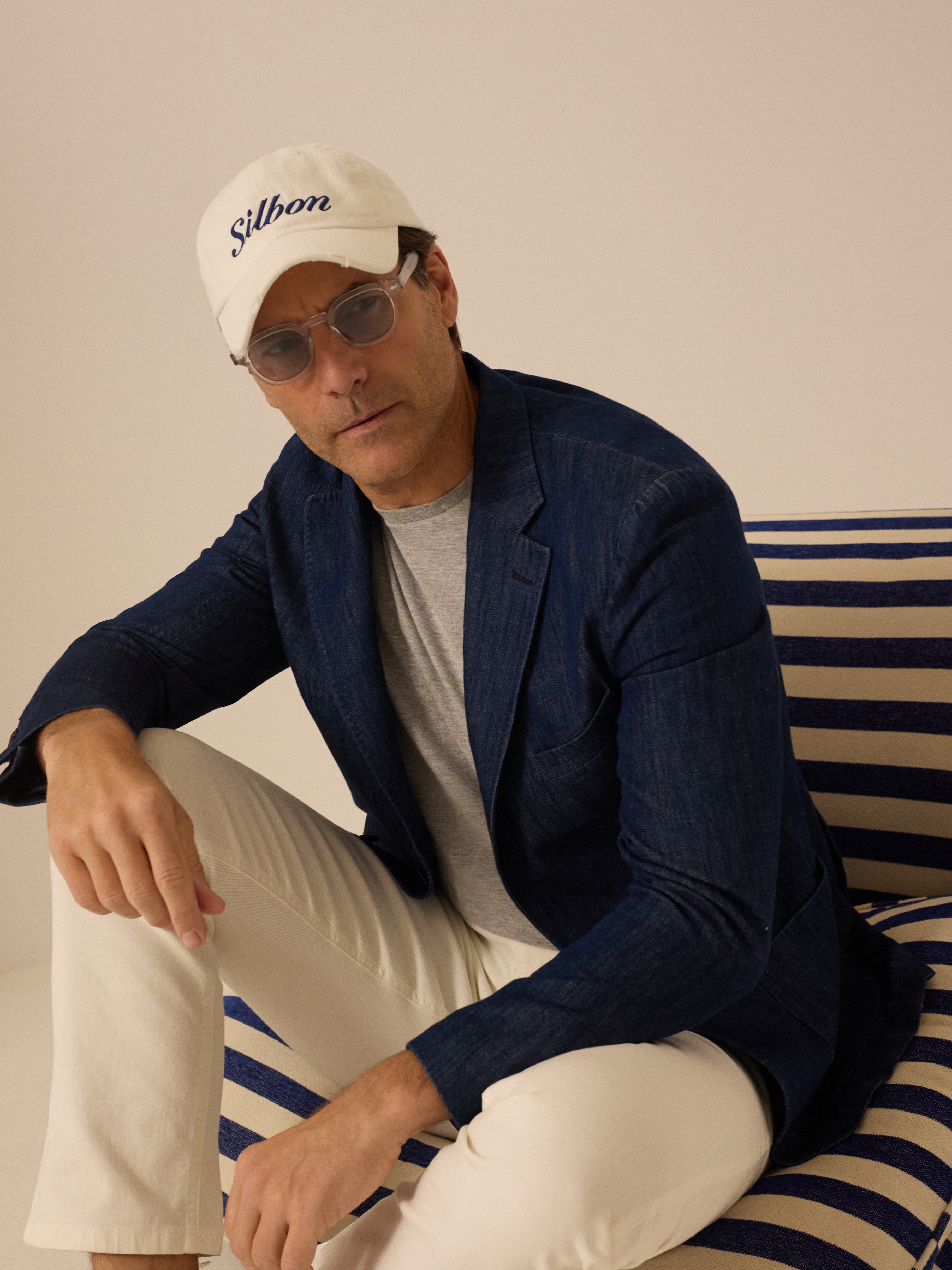 Blazer en denim bleu délavé moyen style américain