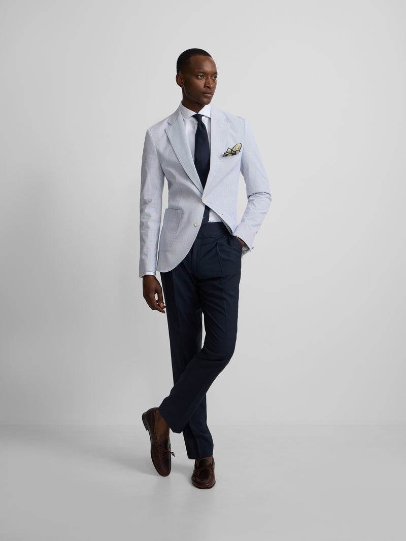Blazer seersucker riscas azuis