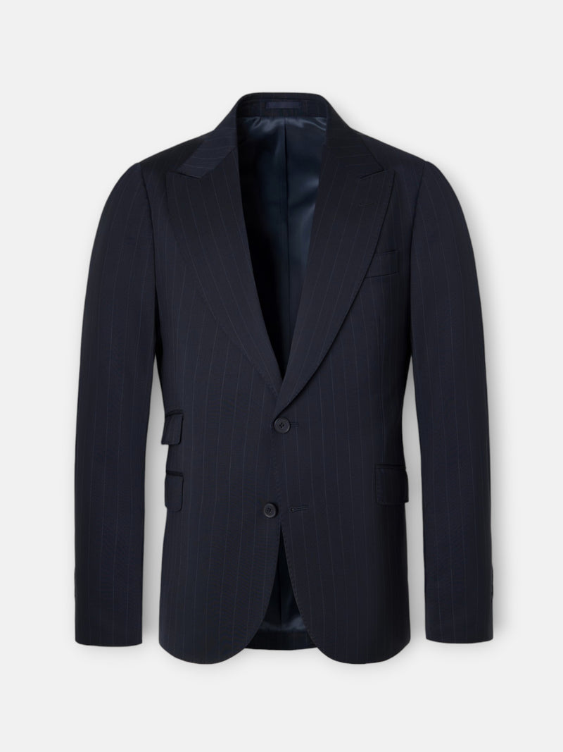 Navy blue pinstripe suit jacket