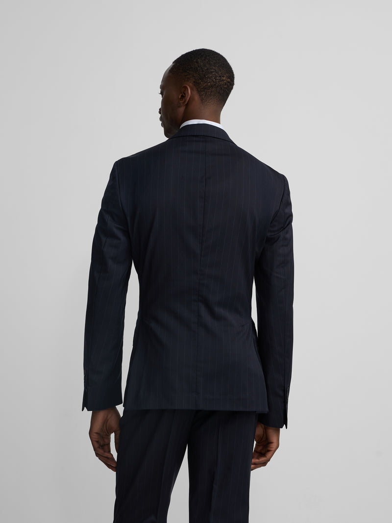 Navy blue pinstripe suit jacket