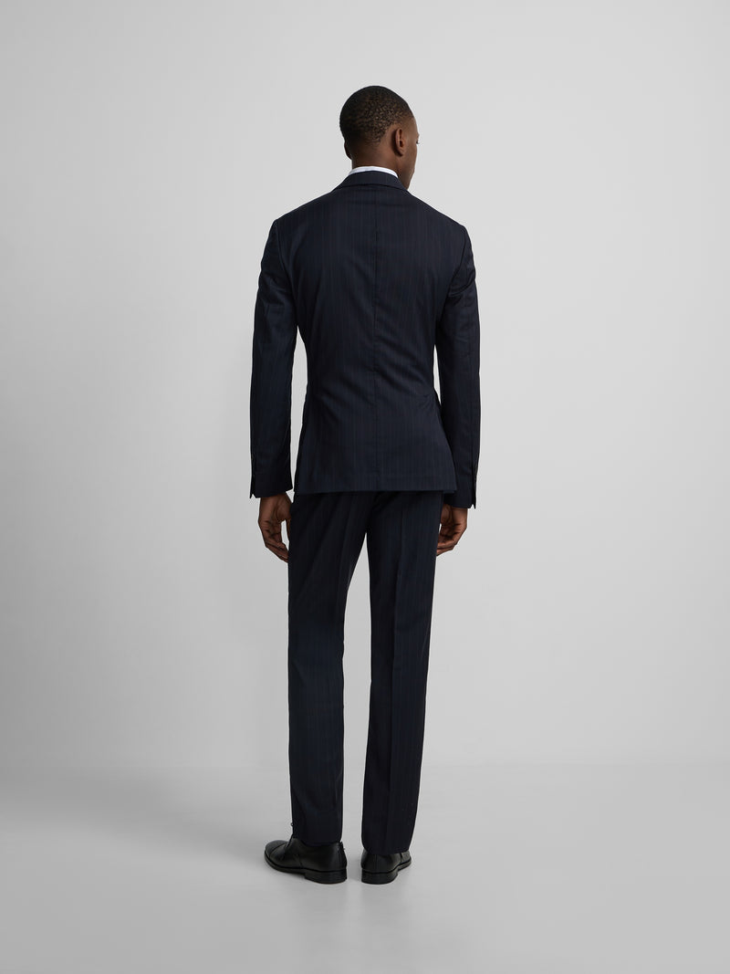 Navy blue pinstripe suit jacket