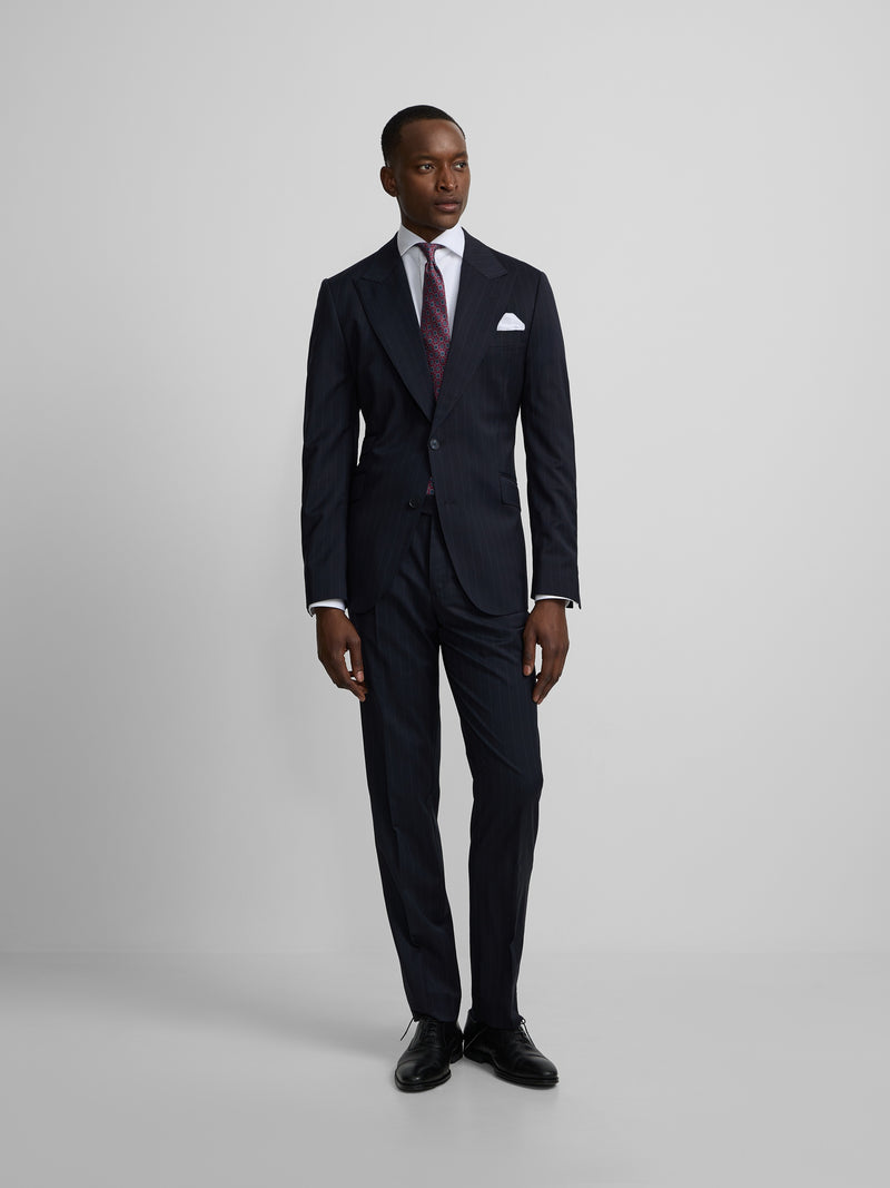Navy blue pinstripe suit jacket