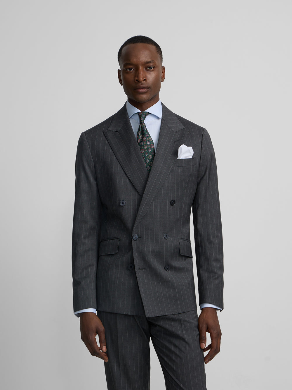 Americana traje cruzado raya diplomatica gris