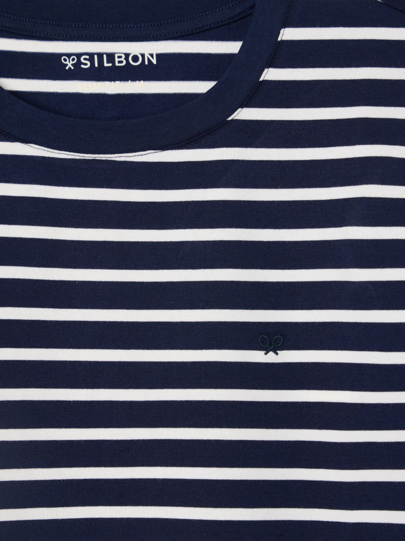T-shirt marinier à rayures bleu moyen