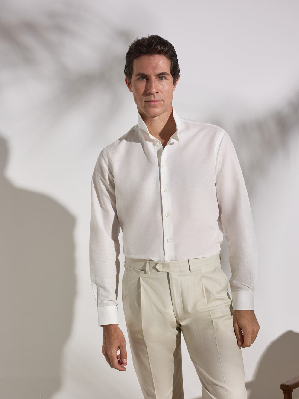 Camisa lino unique cuello chimenea blanca