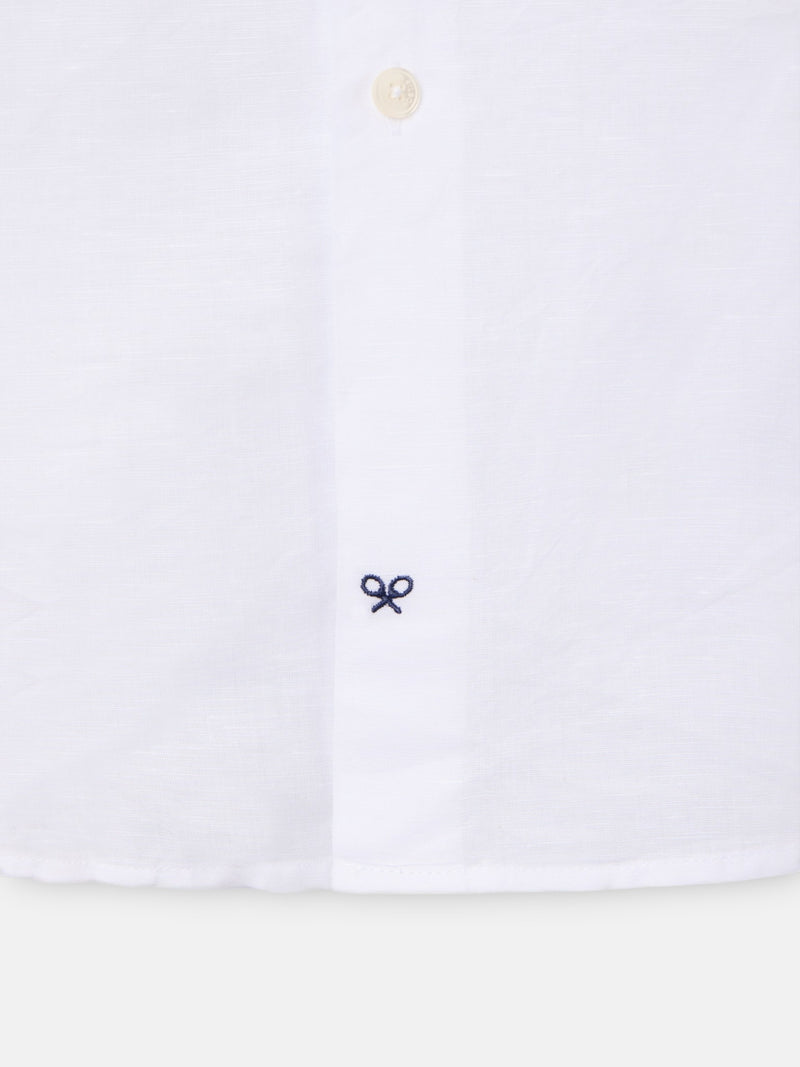 White unique linen shirt with chimney collar