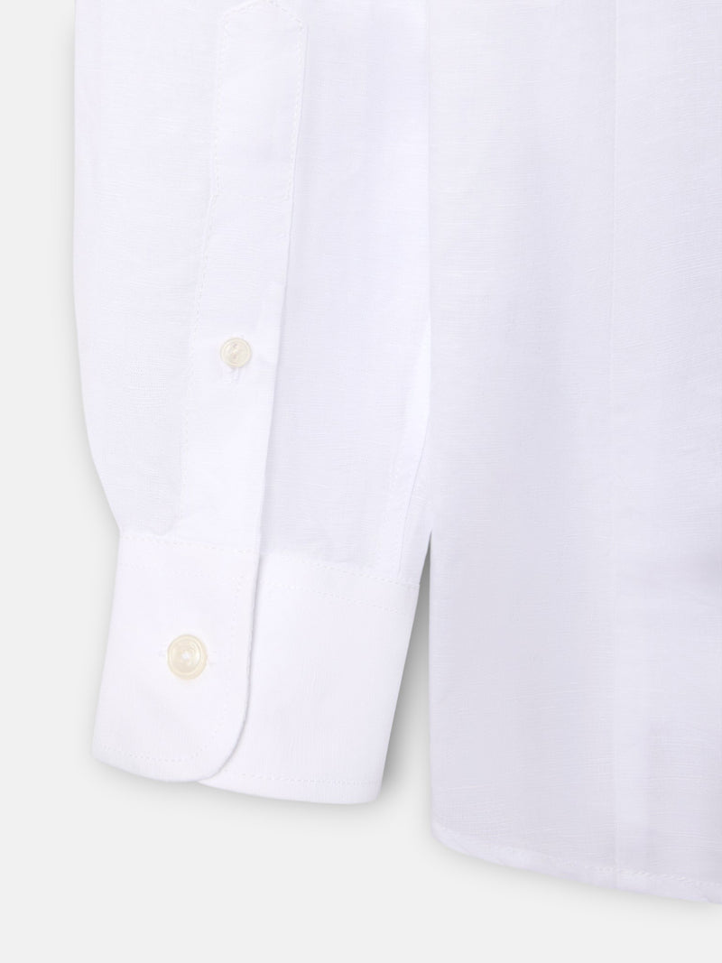 White unique linen shirt with chimney collar