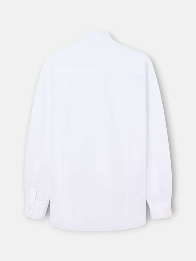 White unique linen shirt with chimney collar