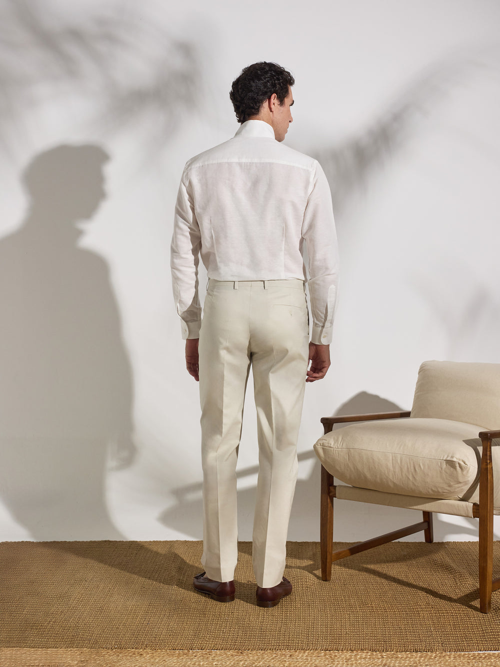 Camisa lino unique cuello chimenea blanca