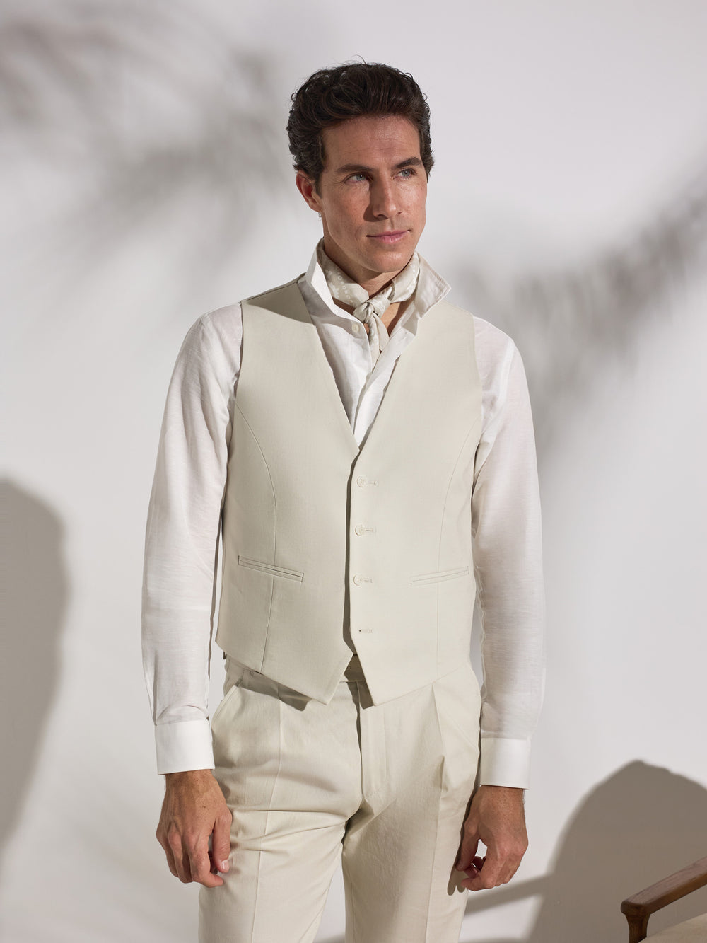 Chaleco traje unique lino piedra