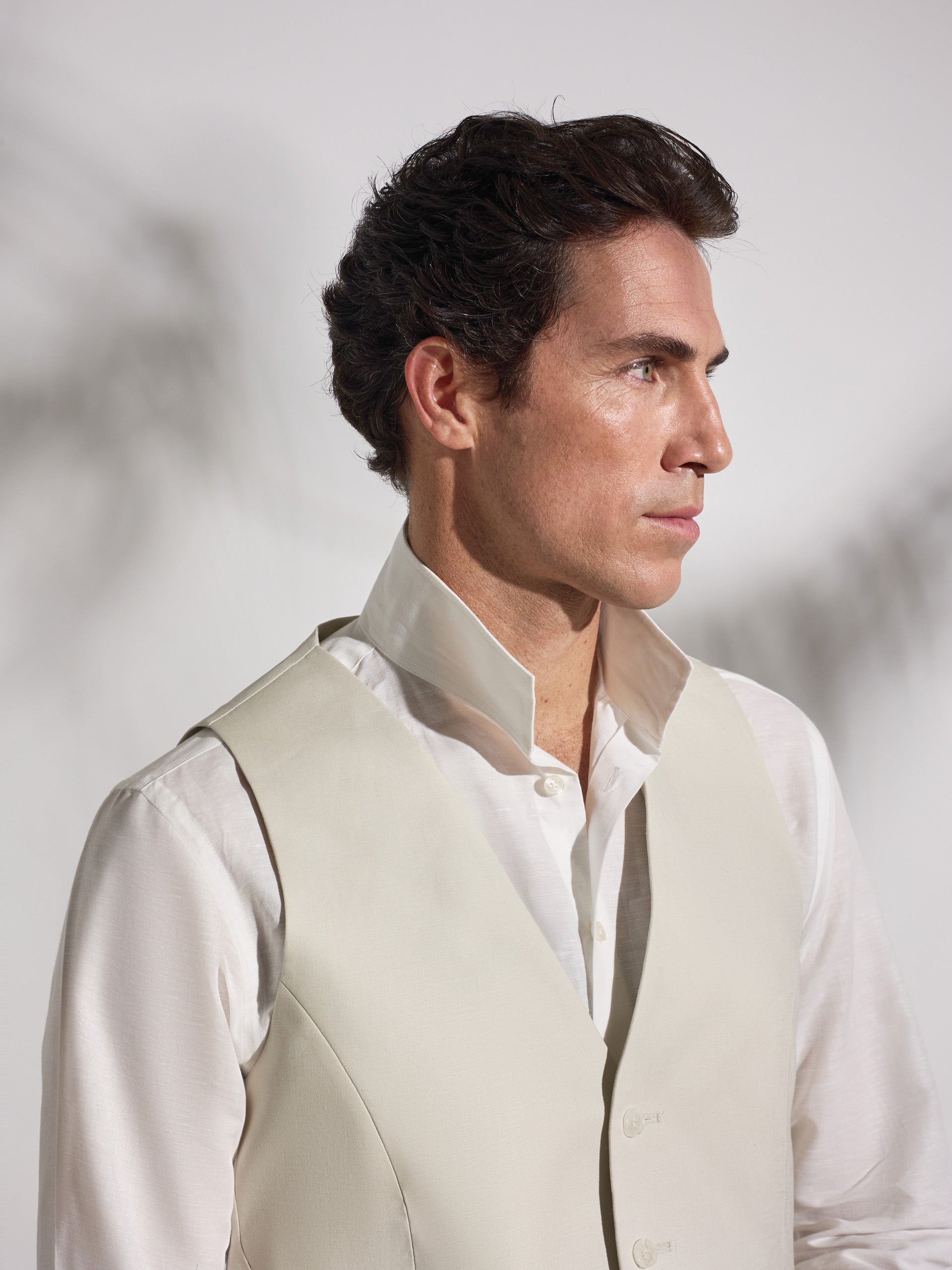 Chaleco traje unique lino piedra