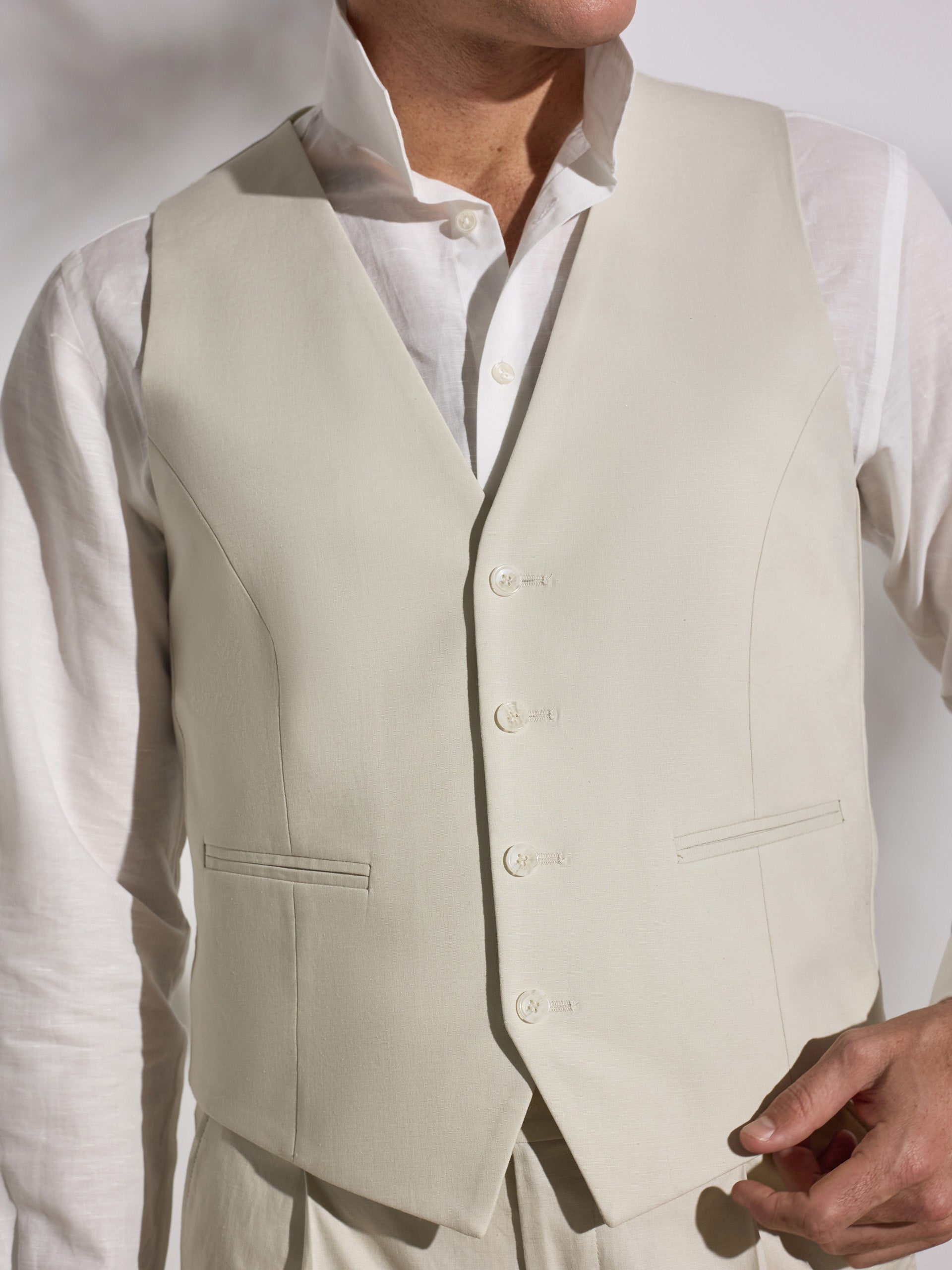 Chaleco traje unique lino piedra