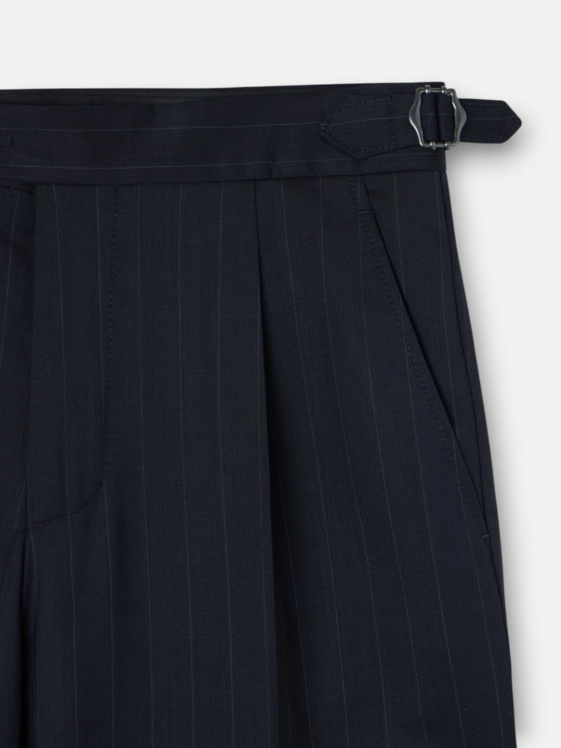 Navy blue pinstripe suit trousers