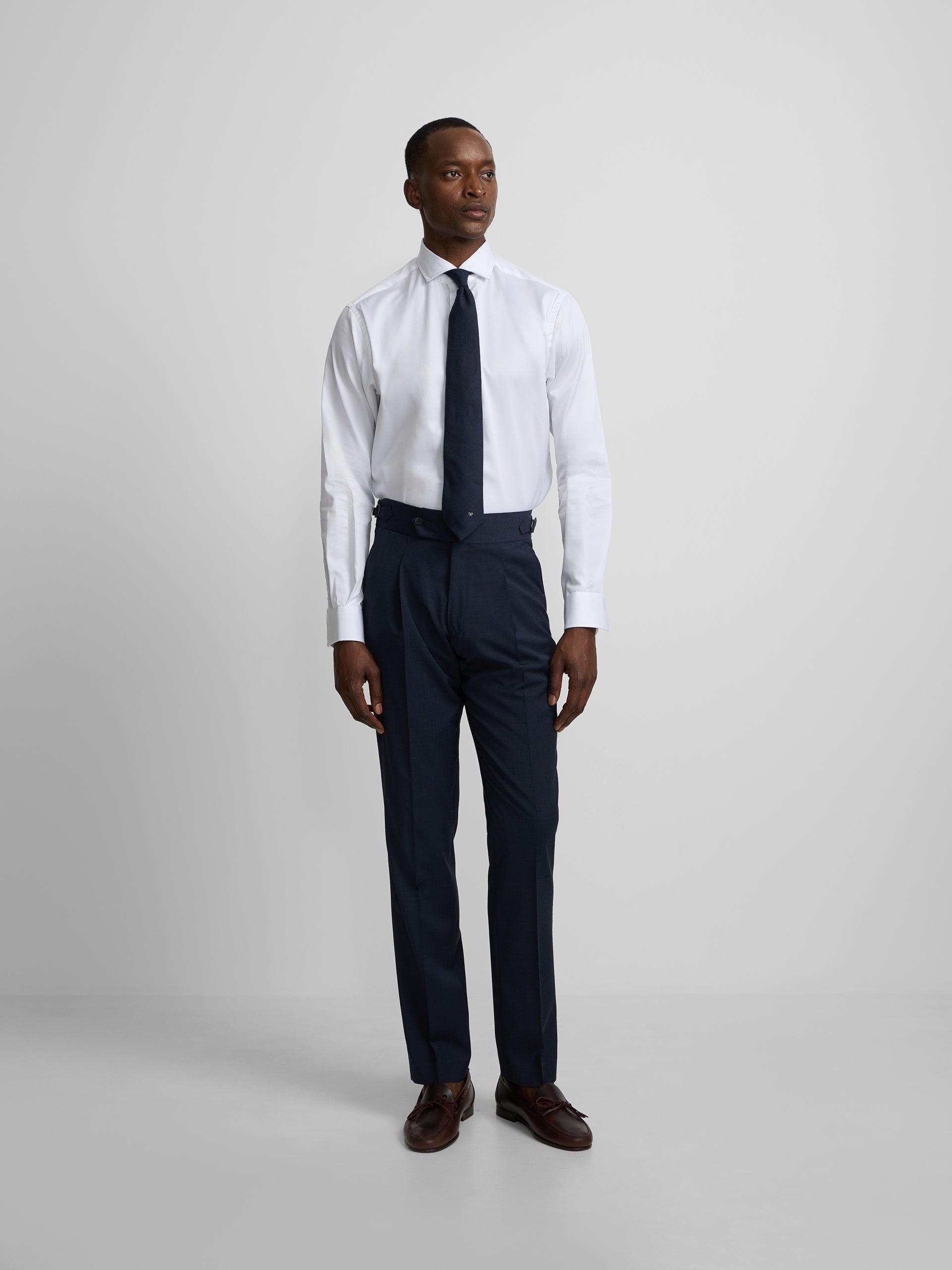 Medium blue pleated dress trousers