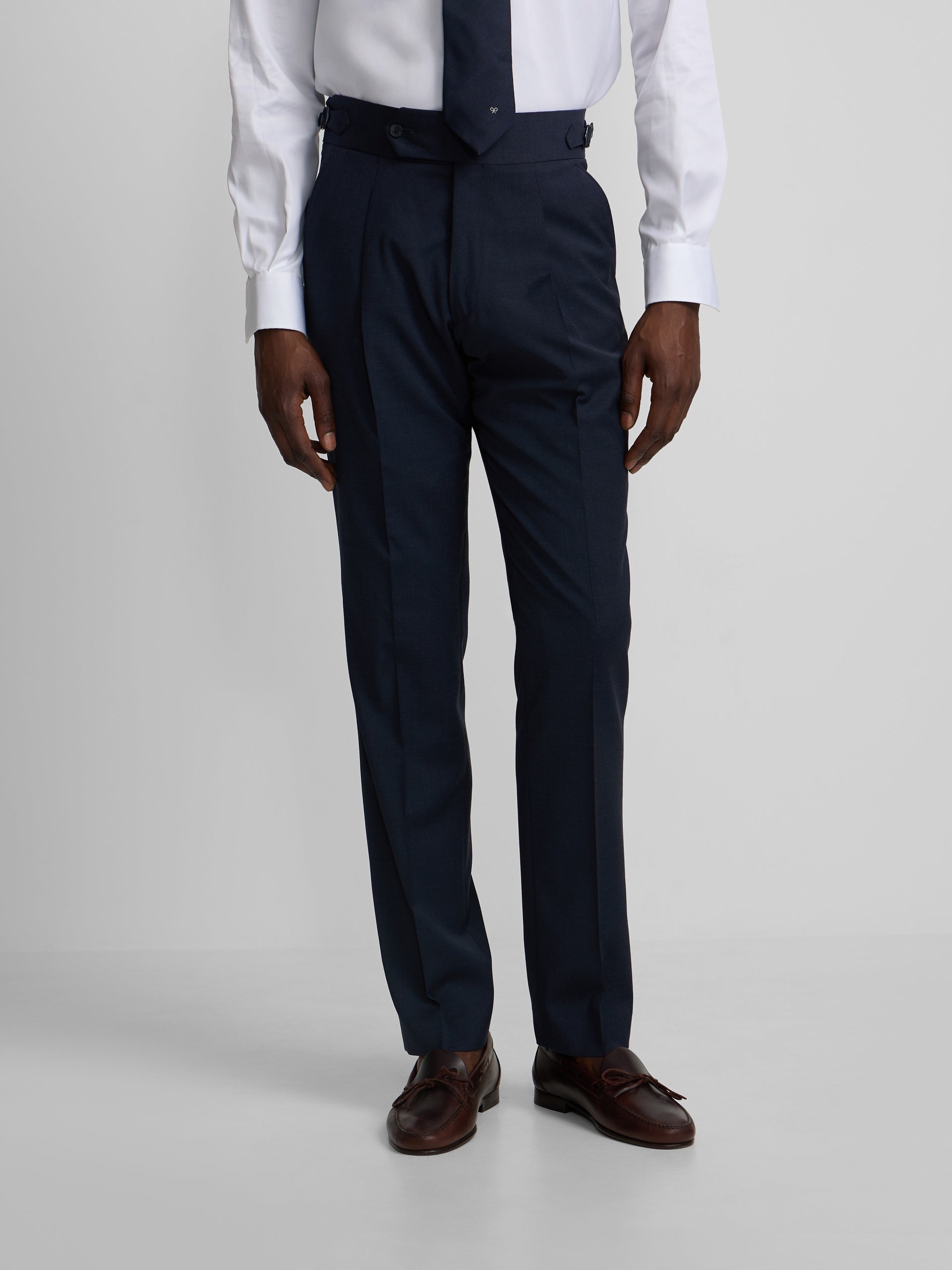 Medium blue pleated dress trousers