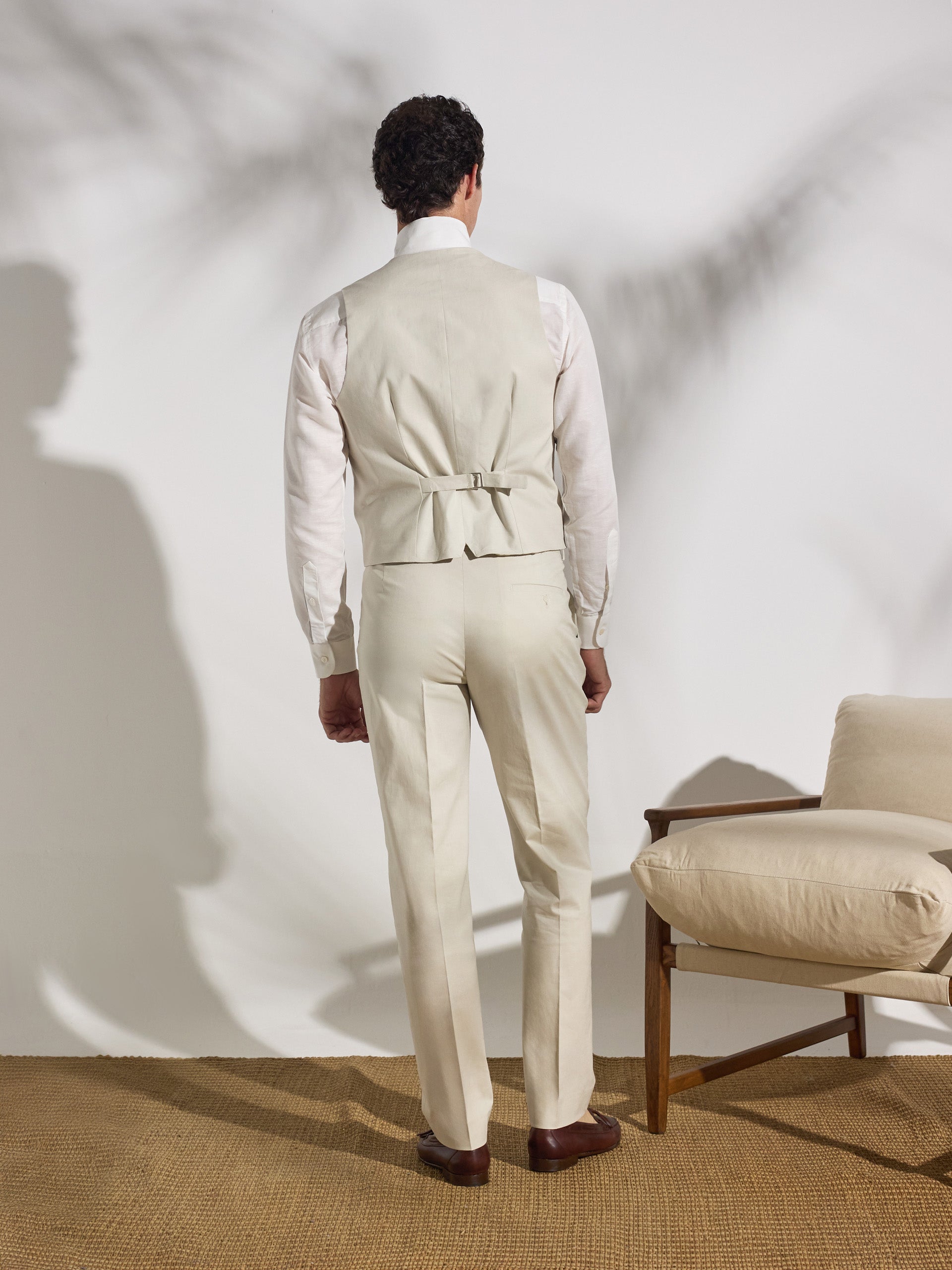 Pantalon de costume en lin unique couleur pierre