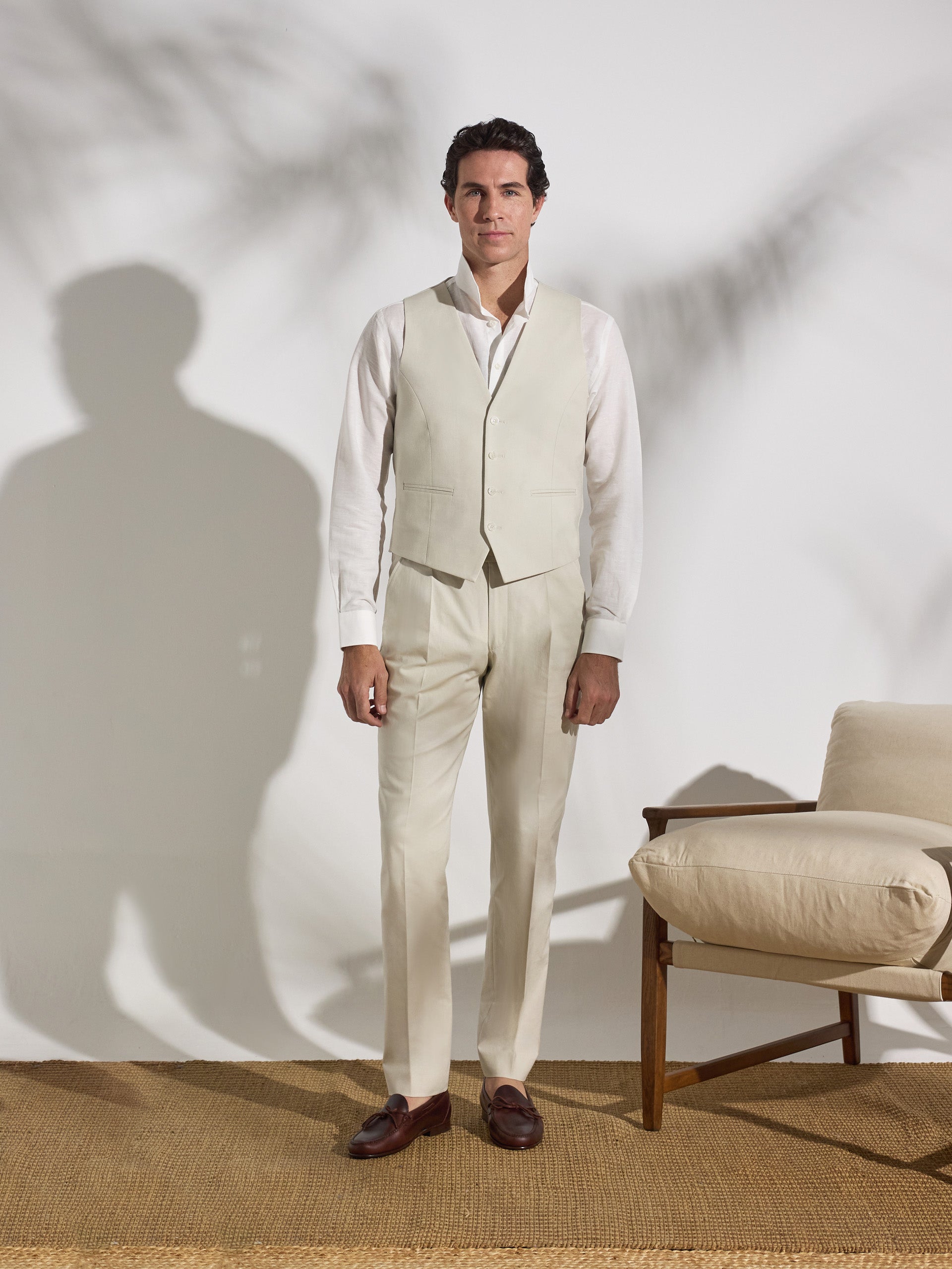 Pantalon de costume en lin unique couleur pierre