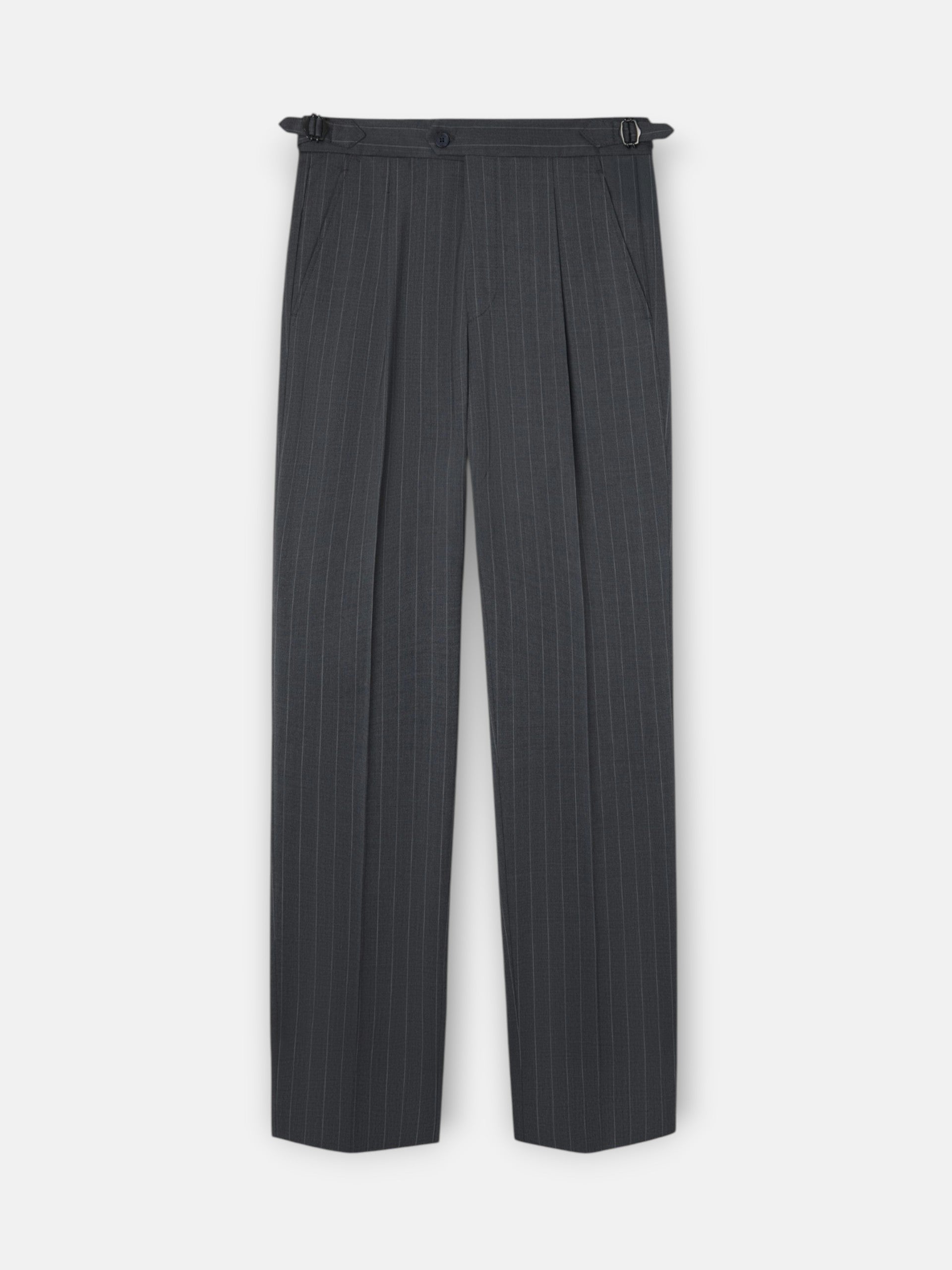 Pantalon de costume croisé à rayures diplomatiques gris