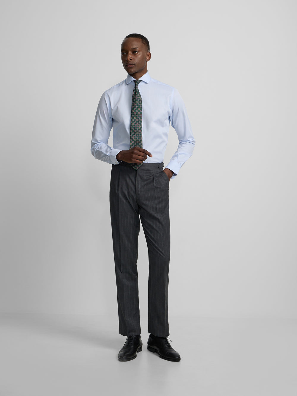 Pantalon traje cruzado raya diplomatica gris