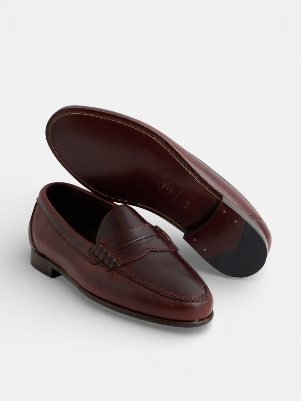Premium brown leather penny moccasin shoe