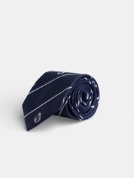 Corbata rayas escudos azul oscuro