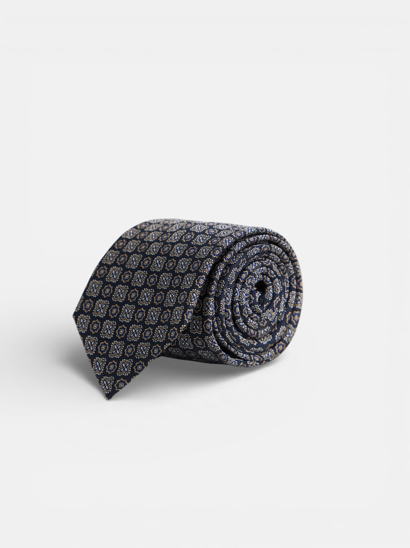 Navy blue floral pattern tie
