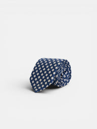 Navy blue tie with irregular check pattern