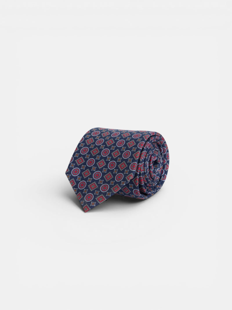 Navy blue geometric mini figures tie
