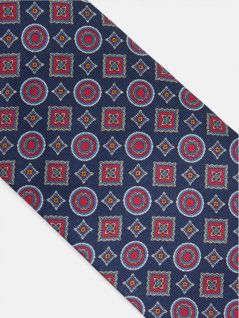 Navy blue geometric mini figures tie